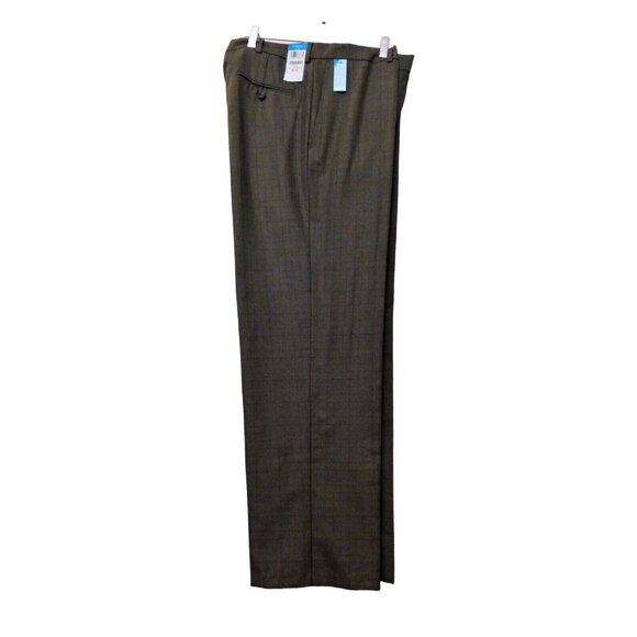 Haggar Dress Pants 38x32 Actual W40 Chocolate Brown Plaid Polyester Blend NEW - Picture 1 of 11